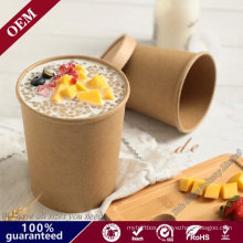 Takeaway 100% Biodegradable Wholesale Grease Proof Brown Noodle Soup Packaging Cup Kraft Paper Soup Bowl with Lid